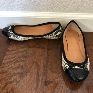 EUC J. Crew Snakeskin Cap Toe Ballet Flats